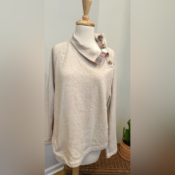 J.Crew Funnel Neck Button Pullover Oatmeal Heather Size M EUC - Picture 2 of 6